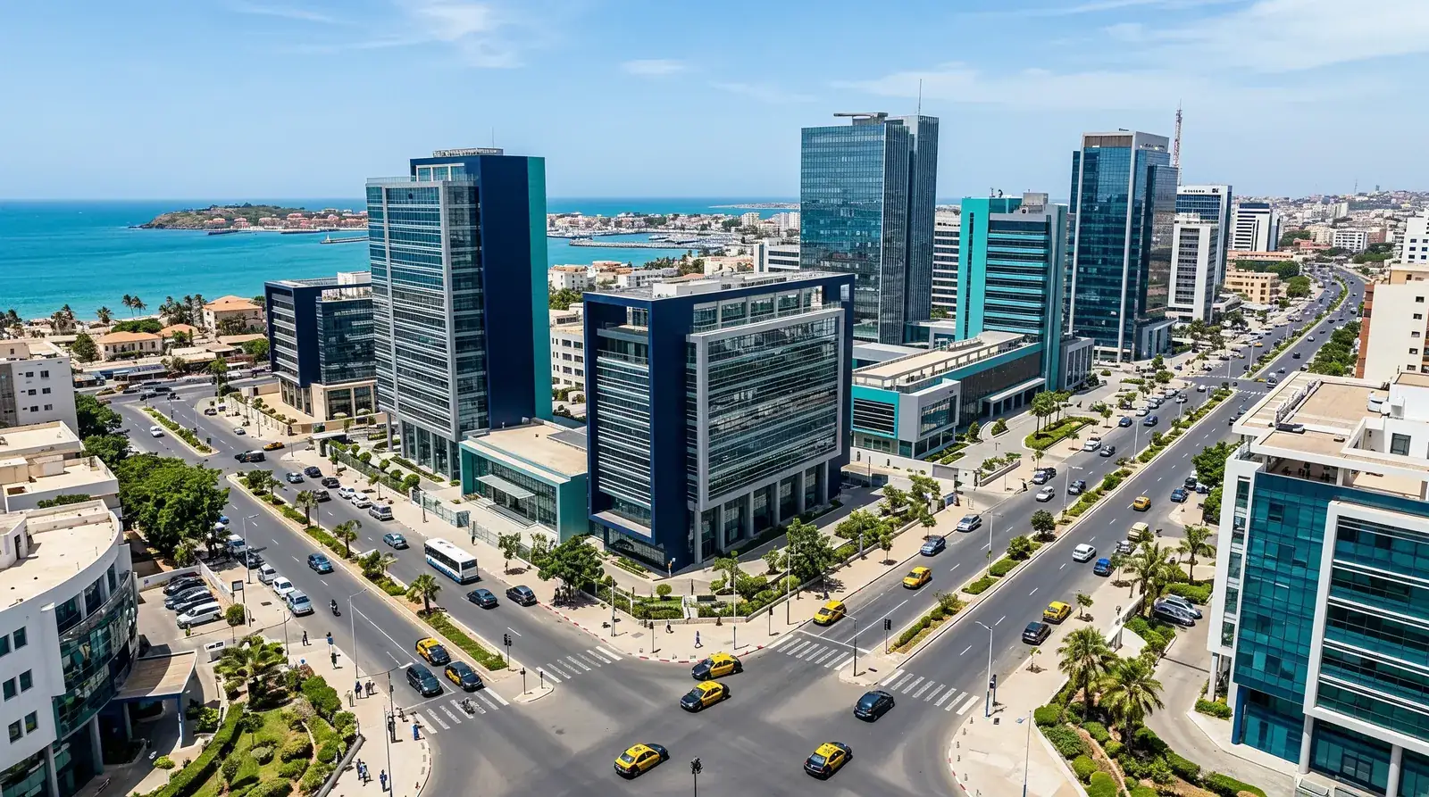 Immeubles de bureaux et rues du quartier administratif du Plateau à Dakar